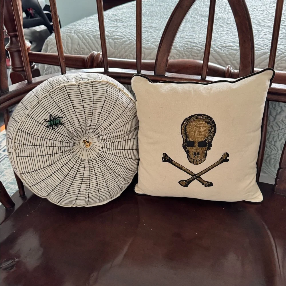 JOHN DERIAN | skull and crossbones accent pillow